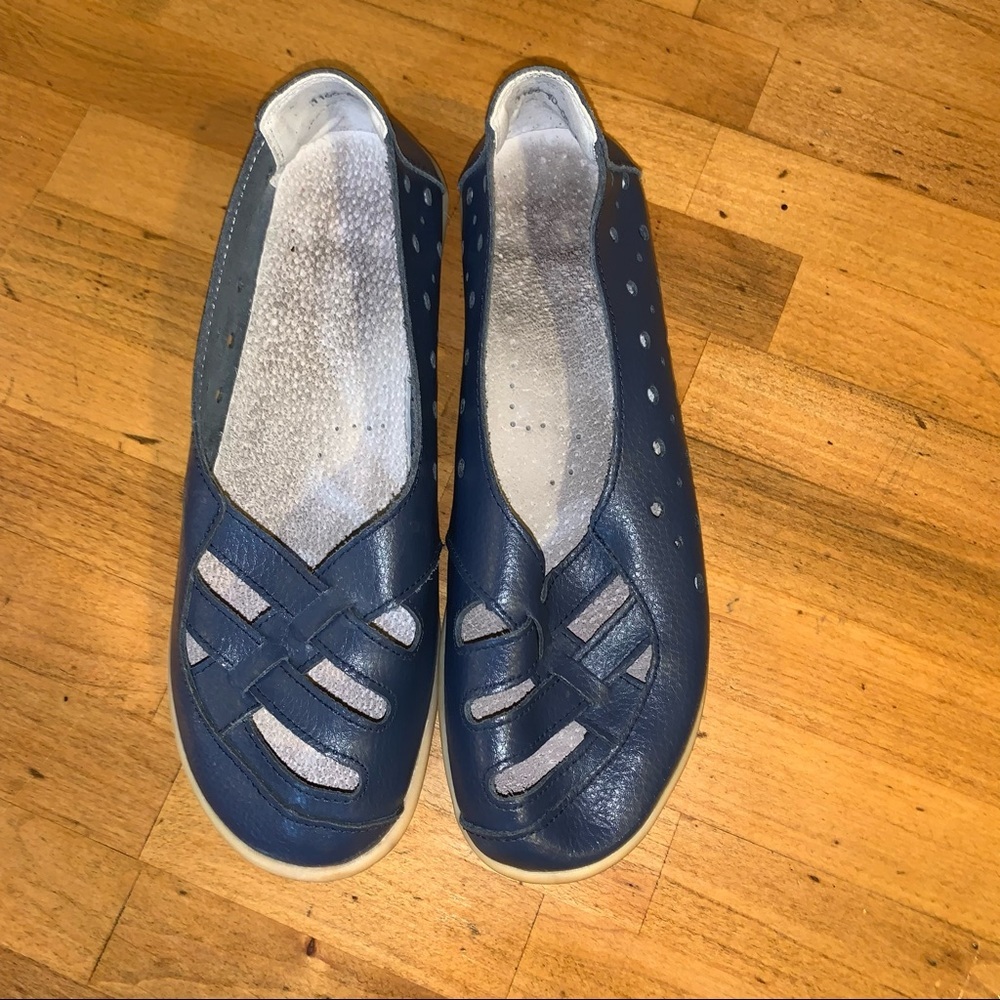 Hollow Out Weave Detail Flats Blue Size 10